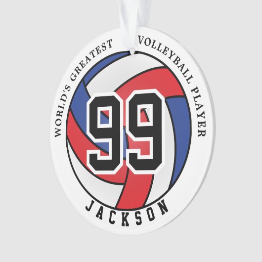 Rood, blauw en wit volleybal | Personaliseren van  Ornament (voorkant)