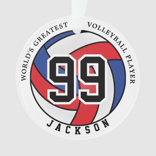 Rood, blauw en wit volleybal | Personaliseren van  Ornament (voorkant)