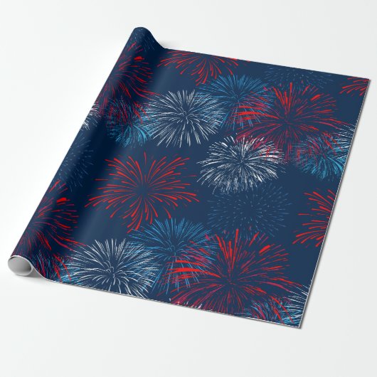 Rood blauw en wit vuurwerk cadeaupapier (Uitgerold)