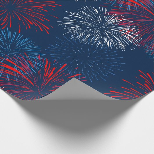 Rood blauw en wit vuurwerk cadeaupapier (Hoek)