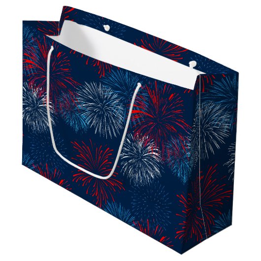 Rood blauw en wit vuurwerk groot cadeauzakje (Voorkant Gekanteld)