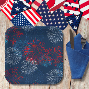 Rood blauw en wit vuurwerk papieren bordje