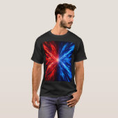 Rood Blauw Energie Uitbarsting T-Shirt – Abstracte (Voorkant volledig)