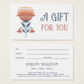 Rood Blauw Folk Art Bloem Cadeaubon Visitekaartje (Voorkant /achterkant)