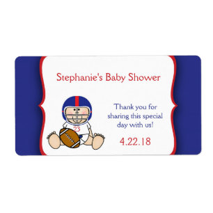 Rood Blauw Football Baby shower waterflesgunst Etiket