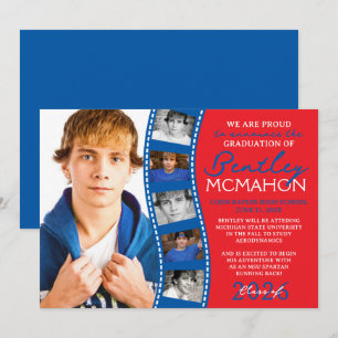 Rood & Blauw Foto Filmstrip Afstudeerder Aankondig Kaart
