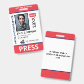 Rood Blauw Foto & Logo Press ID Badge (Voor- en achterkant)