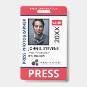 Rood Blauw Foto & Logo Press ID Badge (Voorzijde)