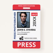 Rood Blauw Foto & Logo Press ID Badge (Voorkant)