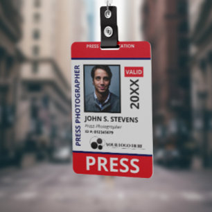 Rood Blauw Foto & Logo Press ID Badge