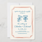 Rood & Blauw Funky Tekening Handschrift Trouwen Kaart (Voorkant)