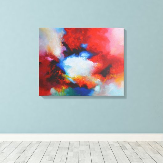 Rood Blauw Geel Abstract Expressionisme Schilderen Canvas Afdruk (Insitu (Houten vloer))