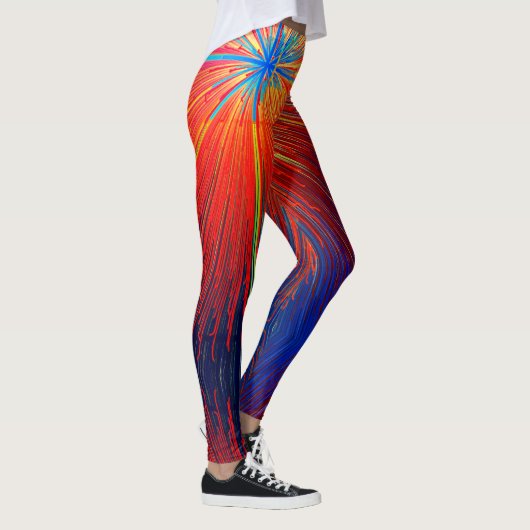 Rood blauw geel abstracte lijnen kleurrijk trendy leggings (Rechts)