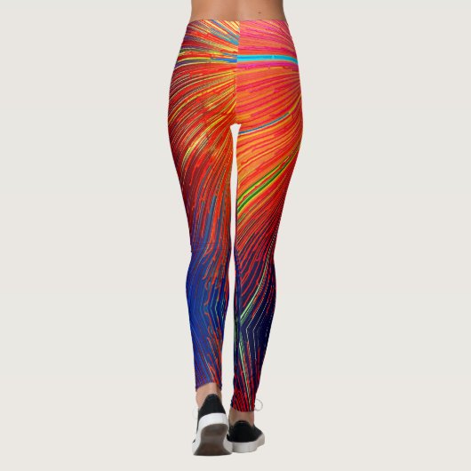 Rood blauw geel abstracte lijnen kleurrijk trendy leggings (Achterkant)