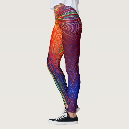 Rood blauw geel abstracte lijnen kleurrijk trendy leggings (Links)