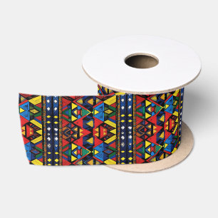 Rood Blauw Geel Afrikaans Patroon Satijnen Lint