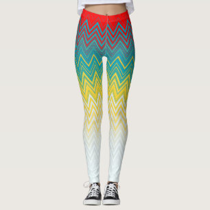 Rood Blauw Geel Chic Uniek Zigzag Patroon Leggings