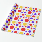 Rood Blauw Geel Cirkels Stippen Cadeaupapier (Uitgerold)