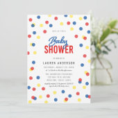 Rood Blauw Geel Confetti Baby shower Kaart (Staand voorkant)