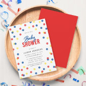 Rood Blauw Geel Confetti Baby shower Kaart