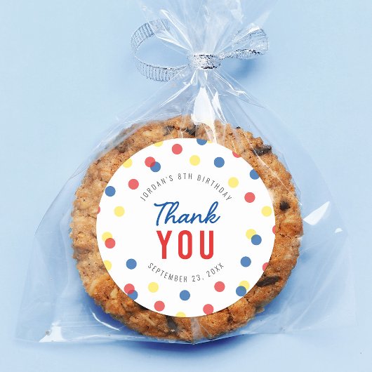Rood Blauw Geel Confetti Verjaardag Dank u Ronde Sticker