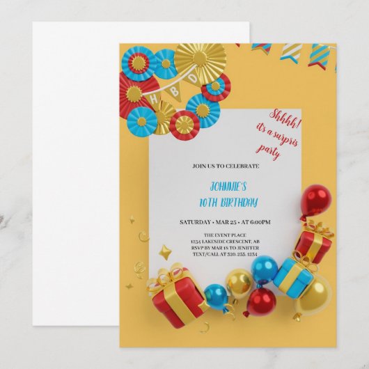 ROOD, BLAUW, GEEL EN GOUD verjaardag Kaart (Voorkant / Achterkant)