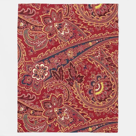 Rood, blauw, geel en wit  Paisley Floral Fleece Deken (Voorkant)