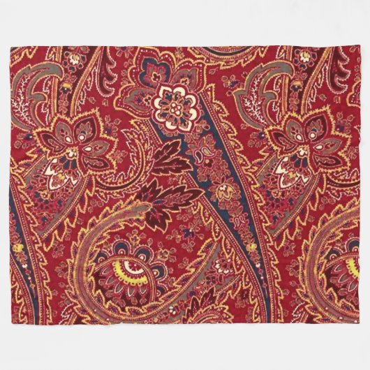 Rood, blauw, geel en wit  Paisley Floral Fleece Deken (Voorkant (Horizontaal))