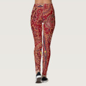 Rood, blauw, geel en wit  Paisley Floral Leggings (Achterkant)