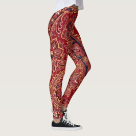Rood, blauw, geel en wit  Paisley Floral Leggings