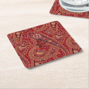 Rood, Blauw, Geel en Wit Vintage Paisley Bloemenpa Kartonnen Onderzetters