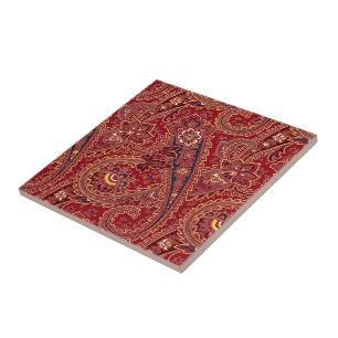 Rood, Blauw, Geel en Wit Vintage Paisley Bloemenpa Tegeltje