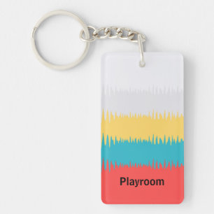 Rood blauw, geel, groen stripe patroon aanpassen sleutelhanger