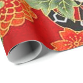 Rood Blauw Geel Japans Kimono Bloemen Decoupage Cadeaupapier (Rol Hoek)