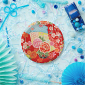 Rood Blauw Geel Japans Kimono Bloemen Papieren Bordje (Feest)