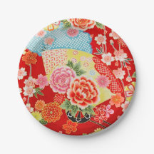 Rood Blauw Geel Japans Kimono Bloemen