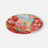 Rood Blauw Geel Japans Kimono Bloemen Papieren Bordje (Gekanteld)