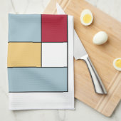 Rood Blauw Geel Mid Century Retro Kleurblokken Theedoek (Quarter Fold)