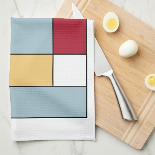 Rood Blauw Geel Mid Century Retro Kleurblokken Theedoek (Quarter Fold)