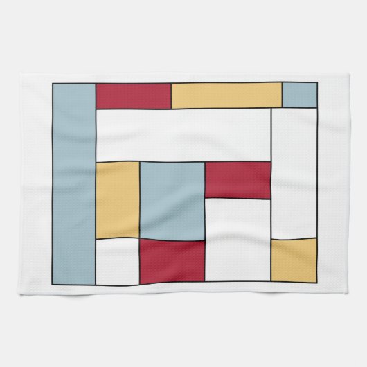 Rood Blauw Geel Mid Century Retro Kleurblokken Theedoek (Horizontaal)