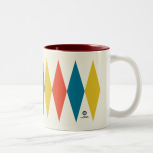 Rood Blauw Geel Retro Diamant Patroon Tweekleurige Koffiemok