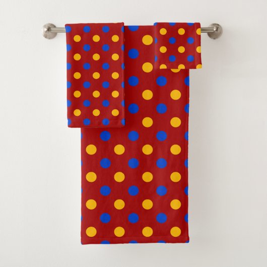 Rood Blauw Geel Stippen Design Bad Handdoek (Insitu)