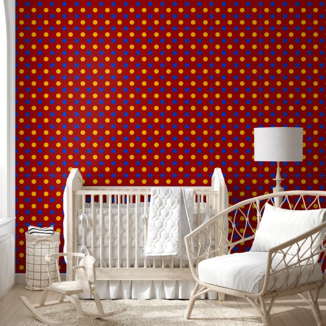 Rood Blauw Geel Stippen Design  Behang (Kinderen)