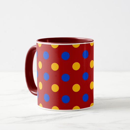 Rood Blauw Geel Stippen Design Mok (Voorkant links)