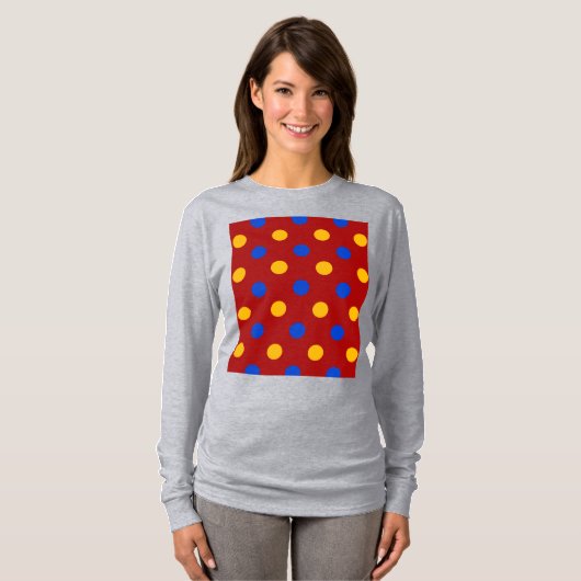 Rood Blauw Geel Stippen Design  T-shirt (Voorkant volledig)