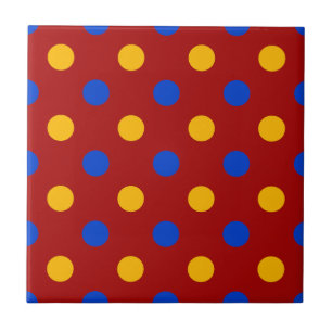 Rood Blauw Geel Stippen Design Tegeltje