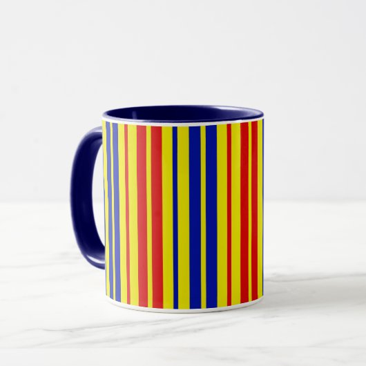 Rood Blauw Geel Strepen Patroon Ontwerp Mok (Voorkant links)