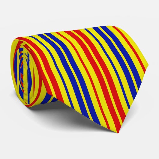 Rood Blauw Geel Strepen Patroon Ontwerp Stropdas (Opgerold)