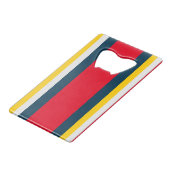 Rood Blauw Geel Uniform Strepen Creditkaart Flessenopener (Voorkant Gekanteld)