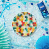 Rood Blauw Geel Wit Abstract Patroon Papieren Bordje (Feest)